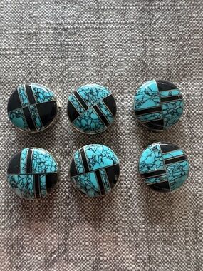 Turquoise and Black Inlay Round button covers
